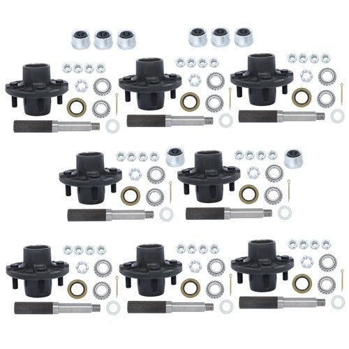 DURAFORCE Pack of 8 Trailer Axle Kits w/ 1" Round BT8 Spindle & 4 on 4" Bolt Idler Hub