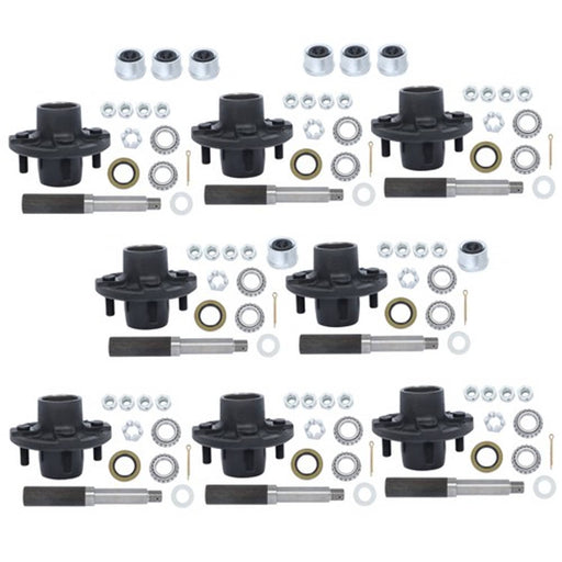 DURAFORCE Pack of 8 Trailer Axle Kits w/ 1" Round BT8 Spindle & 4 on 4" Bolt Idler Hub