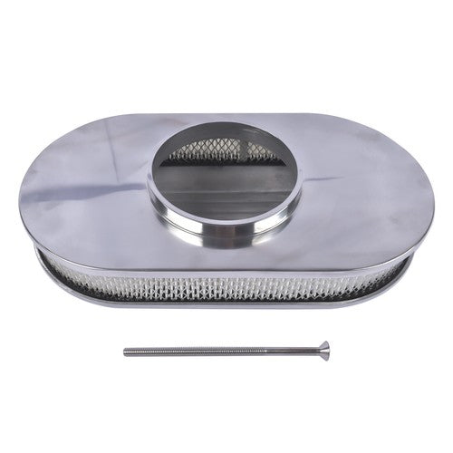 DURAFORCE 15" Oval Half Finned Polished Aluminum Air Cleaner Filter For Chevy SBC BBC 400