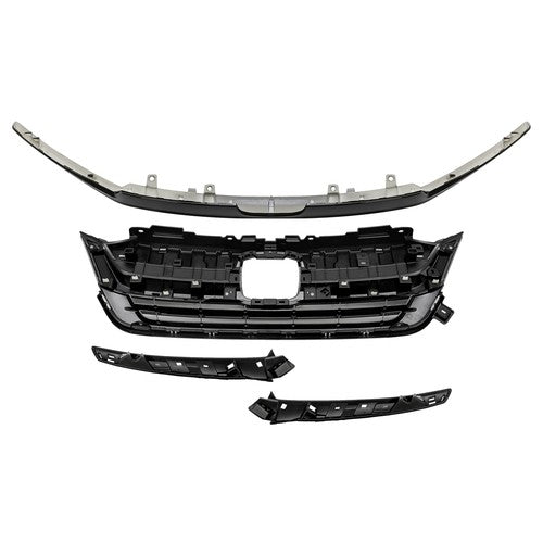 Fit 2019-21 2022 Honda Pilot Front Upper Grille Full Glossy Black Grill Assembly