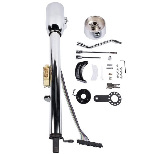 DURAFORCE 30" Chrome Tilt Auto Steering Column w/ 9 Hole Wheel Adapter Key Stainless Steel