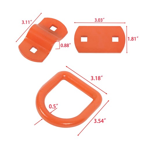 DURAFORCE 1/2" Thick Orange Bolt-On Forged D Ring 12000 LBS Break Strength (Pack of 4)