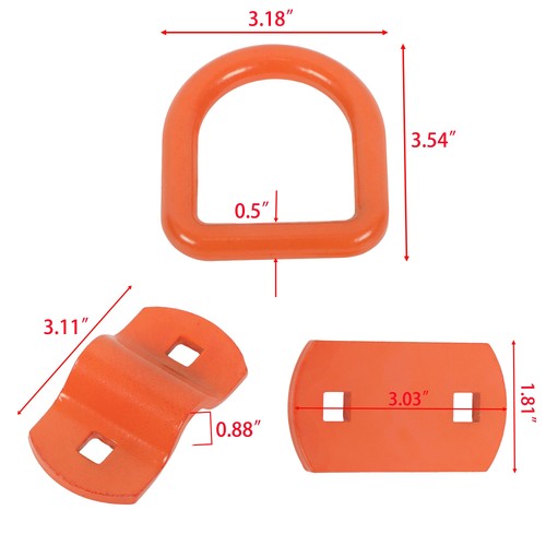 DURAFORCE 1/2" Thick Orange Bolt-On Forged D Ring 12000 LBS Break Strength (Pack of 4)
