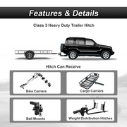 DURAFORCE For SUV Truck Cars Plymouth Adjustable Trailer Tow Hitch 2'' Receiver Class 3