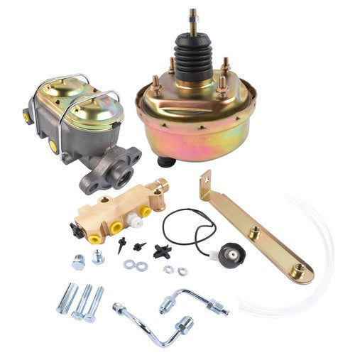 DURAFORCE 7 Inch Power Brake Booster, 1 Inch Bore Master, Bottom Mount Valve Disc/Drum Kit