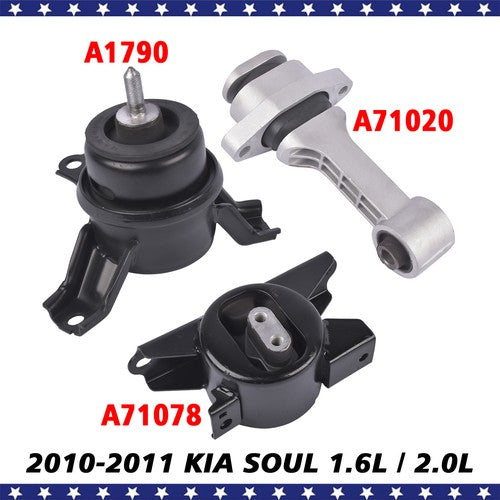 DURAFORCE 3x Motor & Transmission Mount Kit for Kia Soul 1.6L 2.0L 2010-2011 AUTO A7190