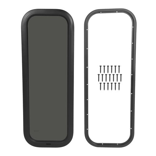 Black Screen RV Window 12 X 35 with Trim Ring Universal Dark Tempered Glass