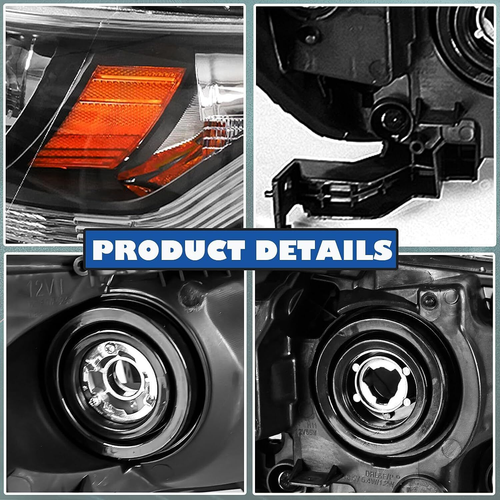 DURAFORCE Projector Headlights Halogen Headlamps Set for 2013-2015 for Honda Accord Sedan