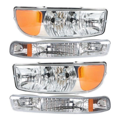 DURAFORCE Fit For GMC Sierra 1500 1999-2007 LH+RH Headlight Replacement Halogen Chrome
