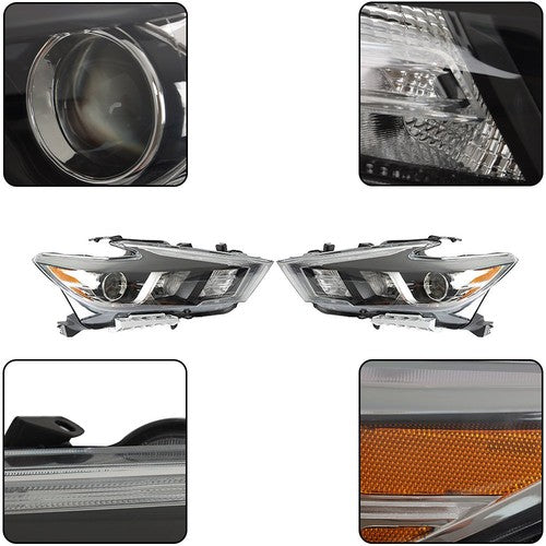 DURAFORCE For Maxima S|SL|SV 2016-2017 18 Headlights Clear Lens LH+RH Pair Housing Chrome