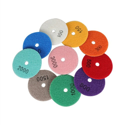DURAFORCE Diamond Polishing Pads 3 inch Wet/Dry 10 Piece Set Granite Stone Concrete Marble
