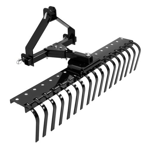 DURAFORCE Cat 0 Tractor Hookup 3 Point Landscape Rake 50 Inch Black Grass Comb Garden Tools