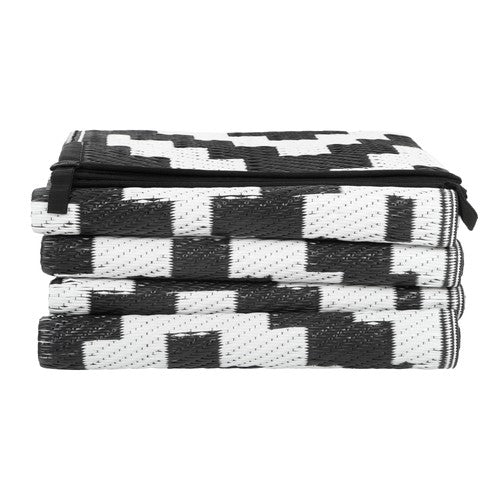 DURAFORCE 6x9 ft Waterproof Outdoor Rug Outdoor Plastic Straw Rug Carpet Black & White
