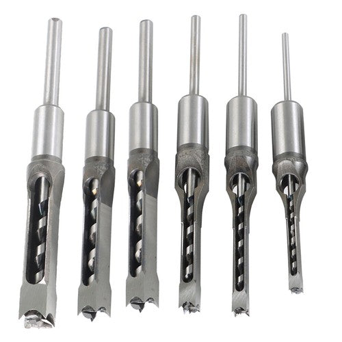 DURAFORCE 6pcs 6.35mm/8mm/9.5mm/12.7mm/14mm/16mm Square Hole Mortise Chisel Drill Bit Set