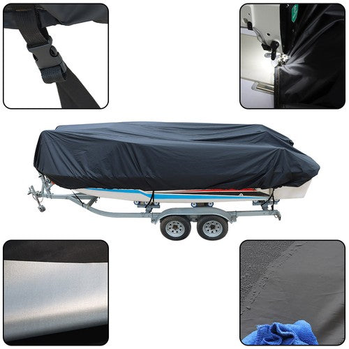 DURAFORCE 11-13ft Waterproof Heavy Duty Boat Cover V-Hull Runabouts 420D Black