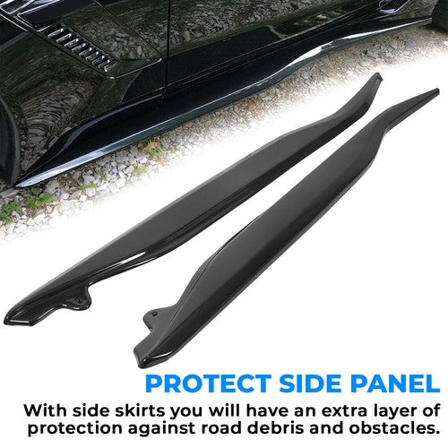 Metallic Side Skirts Z06 Style ABS Gloss Black for 2014 2019 14 Up Corvette C7