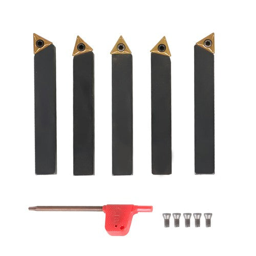DURAFORCE 5Pack 3/8" Indexable Carbide Turning Inserts Holder Set for Machining Lathes