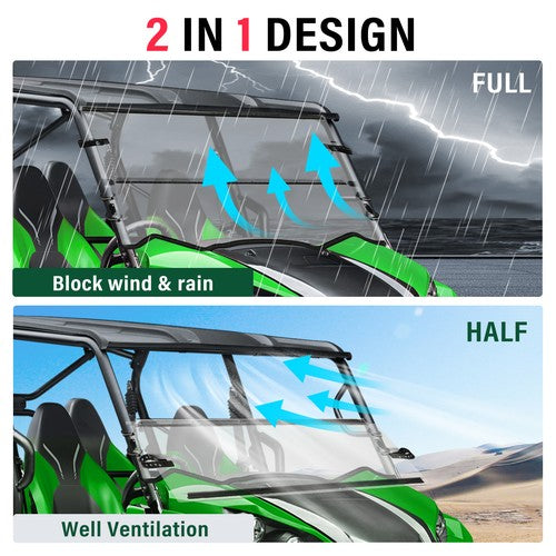 DURAFORCE For 16-23 Kawasaki Teryx/Teryx4 800 Front Clear Folding Flip Tilting Windshield