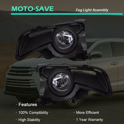 DURAFORCE Front Bumper Lamps+Wiring+Switch Fit for Toyota Highlander 17-18 Clear Fog Light