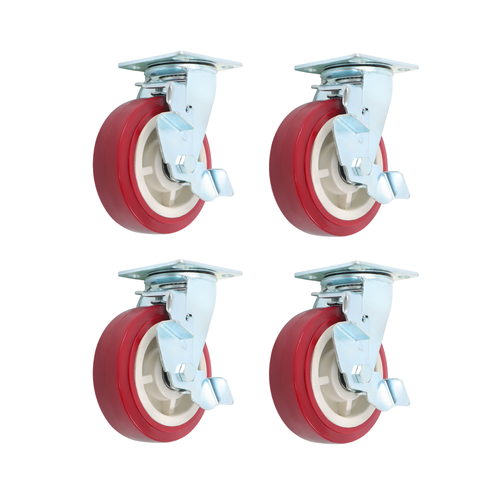DURAFORCE Four 6" industrial side brakes with red casters