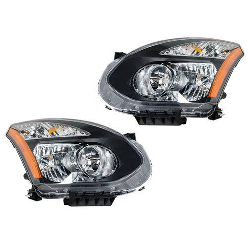 DURAFORCE Headlight For Nissan Rogue 2008-2013 Halogen Housing Black Driver+Passenger Side