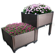 DURAFORCE 2pcs Elevated Plastic Raised Garden Bed Patio Porch Flower Grow Planter Box