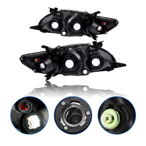 For 2011 2012 2013 Toyota Corolla Headlights Headlamp Pair Black Housing  LE XLE