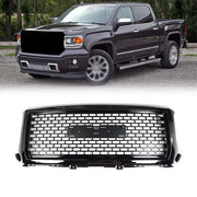 DURAFORCE Glossy Black Front Hood Mesh Grille Replacement For GMC Sierra 1500 2014 2015