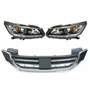 DURAFORCE Headlights W/LED DRL Halogen& Bumper Grille For 13-15 Honda Accord Chrome Pair