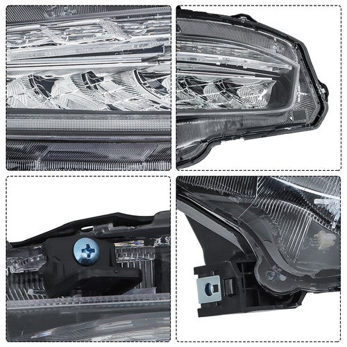 DURAFORCE Headlight Headlamp Chrome Housing For Honda Civic 2016-2019 Passenger Right Side