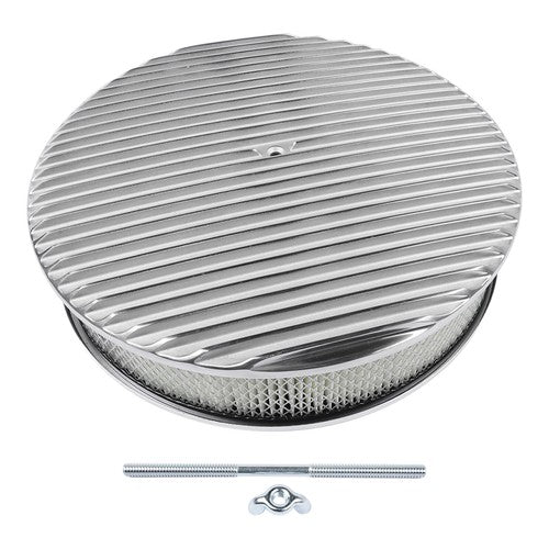 DURAFORCE 14 Full Finned Aluminum Round Air Cleaner Air Filter Kit Polished Recessed Base