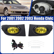 DURAFORCE For 2001-2003 Honda Civic Yellow Lens Front Driving Fog Light Kit Harness+Switch