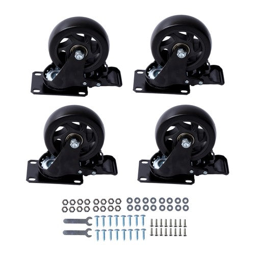 DURAFORCE 4 Inch Universal Heavy Duty Swivel Caster Wheels × 4 with Brakes Black