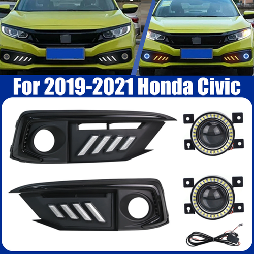 DURAFORCE Pair LED DRL Daytime Turn Signal Fog Light Lamp Covers Fit 2019-2021 Honda Civic