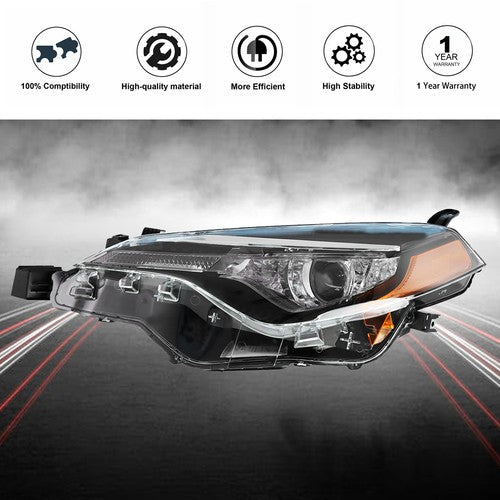 DURAFORCE Headlights LED Black Housing Left Side For 2017-2019 Toyota Corolla C L Le Eco