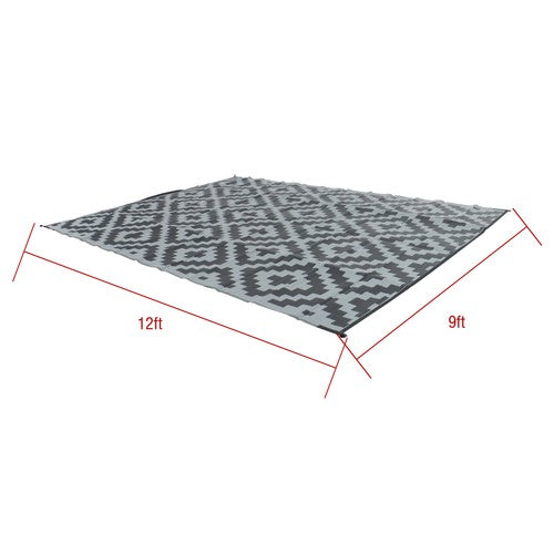 DURAFORCE Waterproof Outdoor Rug Outdoor Plastic Straw Rug 9x12FT Black Gray Camping