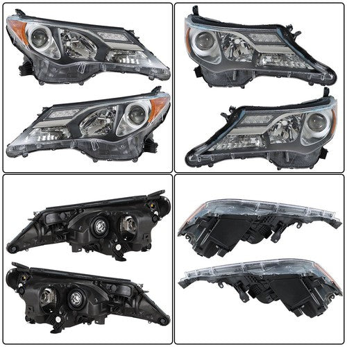 DURAFORCE Fit For Toyota RAV4 2013 2014 2015 LH+RH Headlight Headlamps Clear Lens Halogen