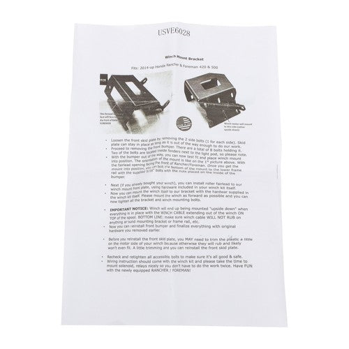 DURAFORCE For Honda Rancher Foreman RubiconTRX420/500/520 New Winch Mounting Plate ATV