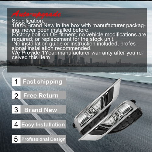 DURAFORCE Front Bumper Left+Right Side Fog Light Assembly w/Switch For Honda CRV 2015-2016