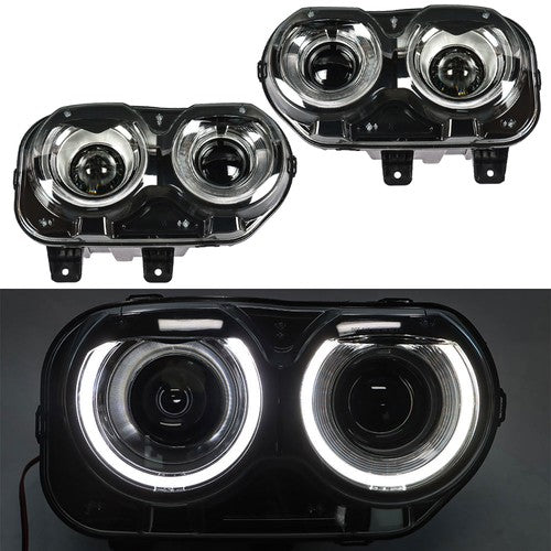 DURAFORCE Pair Set For Dodge Challenger 2015-2018 Headlight Replacement Halogen Clear Lens