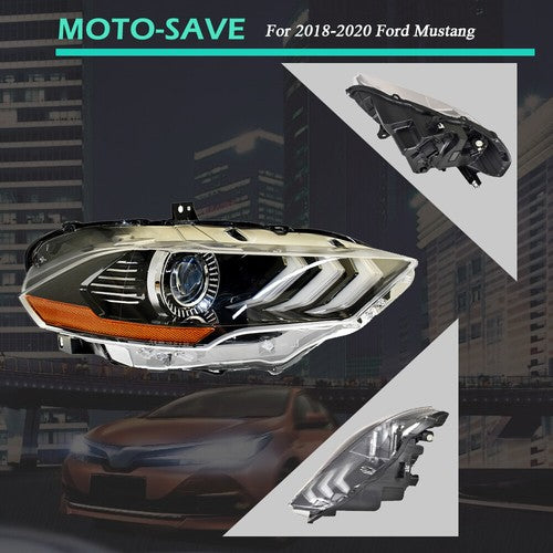 DURAFORCE Black Headlight LED DRL Projector Lamp Right Side Fit For Ford Mustang 2018-2020