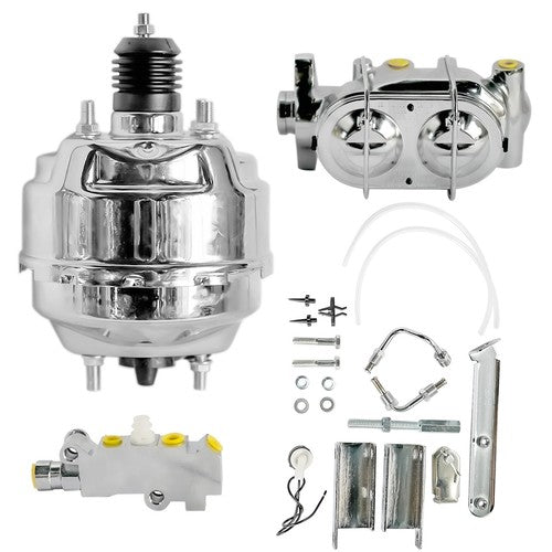 DURAFORCE 9" Chrome Brake Booster Master Cylinder Disc Drum Valve Kit For Chevy Corvette