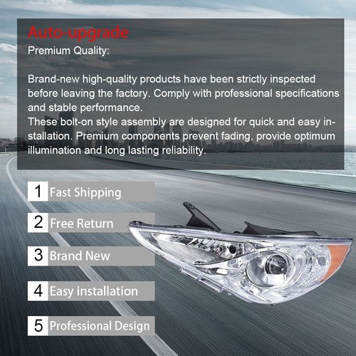 DURAFORCE 2x For Hyundai Sonata 11-14 Chrome Housing Amber Corner Projector Headlights