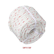 DURAFORCE 1790 Pounds white Red 5/8 'x 120'High Strength Braided Rope Breaking Strength