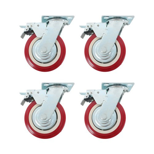 DURAFORCE 4 Pack 6' x 2' Heavy Duty Caster Wheel Swivel Plate PU With Brake Wheels