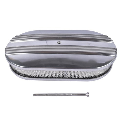 DURAFORCE 15" Oval Half Finned Polished Aluminum Air Cleaner Filter For SBC BBC Chevy 350