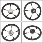DURAFORCE NEW 5 Spoke 13-7/8 Inch Stainless Steel Yach Steering Wheel with PU Foam（Black）