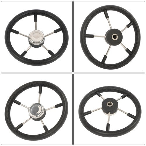 DURAFORCE NEW 5 Spoke 13-7/8 Inch Stainless Steel Yach Steering Wheel with PU Foam（Black）