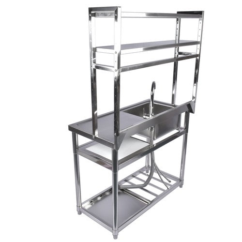 DURAFORCE 39.4in Stainless Steel Utility Sink Set, Single Bowl Commercial Sink w/ Shelves
