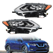 DURAFORCE LH+RH For Nissan Rogue 2017-2019 Headlamps Assembly Clear Lens Halogen Chrome